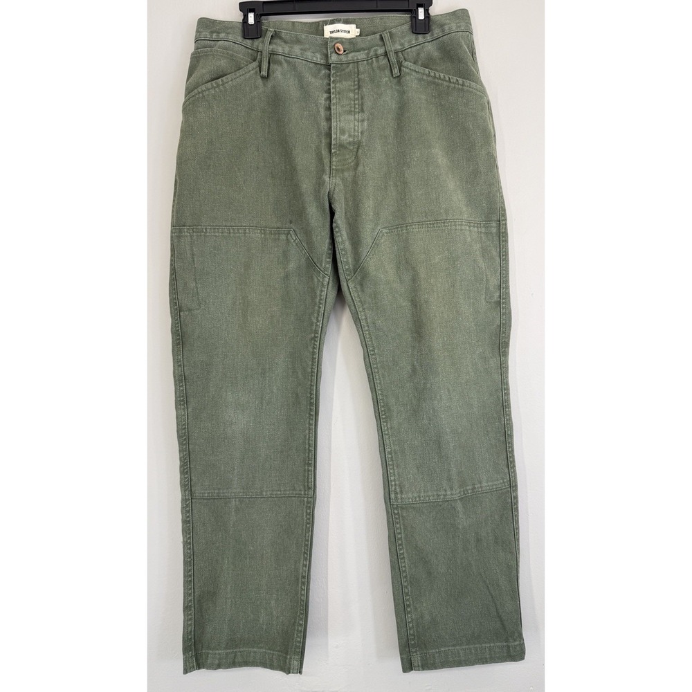 Taylor Stitch Double Knee Pants Men's 34 Hemp Blend Button Fly Green 28.5 Inseam